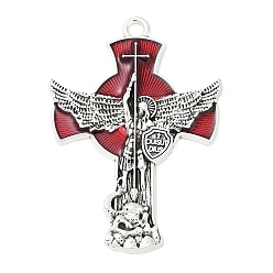 (123L) Белый крем непрозрачный блеск Подвески из эмали и сплава, стойки покрытие, без кадмия, без никеля и без свинца, античное серебро, крест с подвеской в виде крыльев, огнеупорный кирпич, 45x31.5x3 мм, отверстия: отверстие: 2.5x2 mm