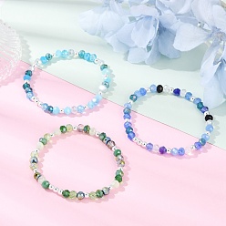 (52) Непрозрачная лаванда 3шт 3 цвета граненые круглые гальванизированные стеклянные бусины эластичные браслеты для женщин, с Гальваническим немагнитных синтетическими гематита бисера, разноцветные, внутренний диаметр: 2-1/8 дюйм (5.45 см), 1 шт / цвет