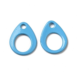 Deep Sky Blue Spray Painted 201 Stainless Steel Charms, Teardrop Charm, Deep Sky Blue, 13x10x1mm, Hole: 1.8mm