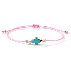 Pink Браслеты из окрашенных синтетических бирюзовых бусин зеленого цвета и латунных бусин, сплетенные из бусин., украшения из полиэстеровой нити, плетеные для женщин, крестик, розовые