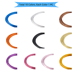 Mixed Color Round Aluminum Craft Wire, for Beading Jewelry Craft Making, Mixed Color, 17 Gauge, 1.2mm, 10m/roll(32.8 Feet/roll), 1roll/color, 10 rolls