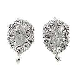 Платина Фурнитура для сережек-гвоздиков из латуни с микропаве из прозрачного кубического циркония, без кадмия, без никеля и без свинца, платина, 14x8.5 мм, отверстие : 1.2 мм, штифты : 10x0.8 мм