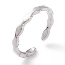 Platinum Brass Cuff Rings, Open Rings, Wave, Platinum, US Size 6(16.5mm)