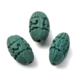 Темный Морско-зеленый Киноварь бисера, резные лакированные, овальные, темно-зеленый, 19x12x10 мм, отверстие : 1.6 мм