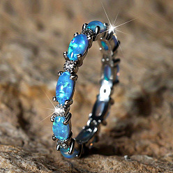 Oval Кольца перста сплава, с латунной микро-паве кубического циркония и опаловой фурнитурой, овальные, размер США 8 (18.1 мм)