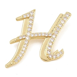 Letter H Pendentifs en laiton zircon cubique transparent, charmes de lettre, plaqué longue durée, crémaillère plaquage, sans plomb et sans cadmium, réel 18 k plaqué or, lettre h, 24x30x6.5mm, Trou: 3mm