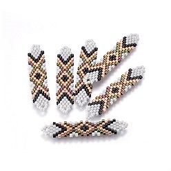 Colorful MIYUKI & TOHO Handmade Japanese Seed Beads Links, Loom Pattern, Shuttle Shape, Colorful, 41.5~42.5x8.5~9x1.7mm, Hole: 2mm