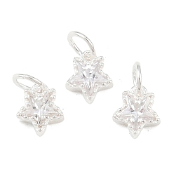 Звезда 925 подвески из стерлингового серебра с прозрачными кубическими цирконами, с прыжковых колец, серебряный цвет гальваническим, звезда, 7.5x6.5x3 мм, отверстие : 3 мм