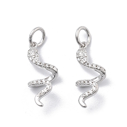 Серебро 925 подвески в виде змеи из стерлингового серебра с микропаве из прозрачных кубических цирконий, с перемычками и 925 штампом, серебряные, 17x7x4.5 мм, отверстие : 3 мм