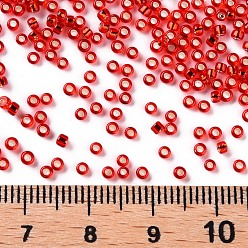Orange Red 12/0 Grade A Round Glass Seed Beads, Silver Lined, Orange Red, 12/0, 2x1.5mm, Hole: 0.3mm, about 30000pcs/bag