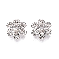 Платина Колпачки для бусин из прозрачного кубического циркония из латуни, цветок, платина, 10x9x3.5 мм, отверстие : 1.5 мм