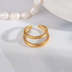 Настоящее золото 18K Двухслойные манжеты из нержавеющей стали для женщин, реальный 18 k позолоченный, 3.3x9.9 мм, внутренний диаметр: 17.2 мм