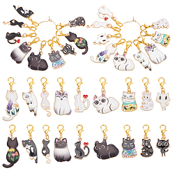 (52) Непрозрачная лаванда 18 шт. эмалированные маркеры стежков с подвеской из сплава кошек, Сплав с застежками когтя омара, разноцветные, 30~43 мм