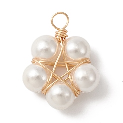 Золотой Подвески из медной проволоки с жемчугом, звезды прелести, золотые, 27~28x20.5~21x8 мм, отверстие : 2.5~3 мм