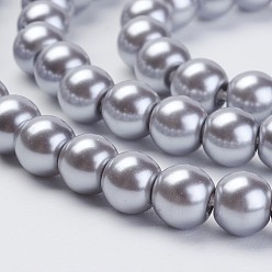 Gainsboro Eco-Friendly Dyed Glass Pearl Beads Strands, Grade A, Round, Cotton Cord Threaded, Gainsboro, 6mm, Hole: 1.2~1.5mm, about 70pcs/strand, 15.7 inch