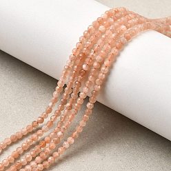 Персиковый Слойка Натуральный персиковый лунный камень, граненые, круглые, розовые, 2~2.5 мм, отверстие : 0.5 мм, около 180~200 шт / нитка, 14.5~16.1 дюйм (37~41 см)