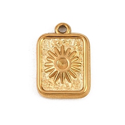 Настоящее золото 18K 304 Настройки горный хрусталь из нержавеющей стали кулон, прямоугольник с солнечными чарами, реальный 18 k позолоченный, 16x11x2.5 мм, отверстие : 1.2 мм, пригодный для стразов 1.4 мм