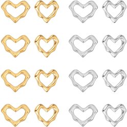 Golden & Stainless Steel Color 16Pcs 304 Stainless Steel Linking Rings, Heart, Golden & Stainless Steel Color, 13x15x2.5mm, Hole: 5mm