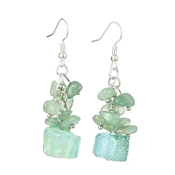 Зеленый Авантюрин Женские серьги с кусочками натурального розового кварца и висячие серьги из натурального кварца, серебряные, 52x20 мм