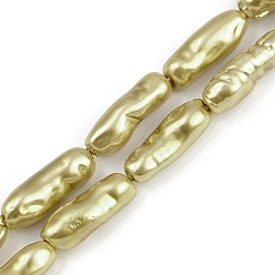 Золотистый Гальванические стеклянные бусины, имитации жемчуга, самородки, золотые, 20~22x8~8.5 мм, отверстие : 1.2 мм, около 19 шт / нитка, 15.75'' (40 см)