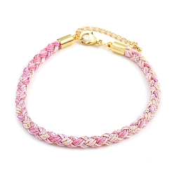 Бледно-Розовый 4браслеты из плетеного нейлонового шнура толщиной ⅛ дюйма, с латунными выводами и 304 застежками из лобстера из нержавеющей стали, долговечный, золотые, розовый жемчуг, 7-3/4 дюйм (19.7 см)