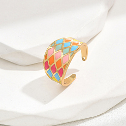 Rhombus Stainless Steel Open Cuff Rings, Colorful, Rhombus, No Size