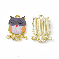 Шифер Серый Подвески из окрашенного сплава, очарование совы, без кадмия, без никеля и без свинца, золотые, шифер серый, 21.5x15x2.3 мм, отверстие : 2 мм