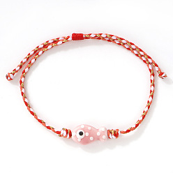 Pink Регулируемые браслеты ручной работы из фарфора с подвесками в виде рыбок, Браслеты из плетеной волоконной нити для женщин, розовые, 11.02 дюйм (28 см)