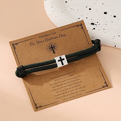 чирок Сплав веревка браслеты струны для женщин мужчин, квадратный с крестом, зелено-синие, 5-1/2~10-1/4 дюйм (14~26 см)