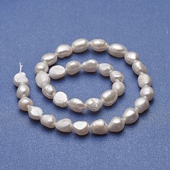 White Natural Cultured Freshwater Pearl Beads Strands, Two Sides Polished, White, 9~15x8~9mm, Hole: 0.5mm, about 33~35pcs/strand, 12.99~13.39 inch(33~34cm)