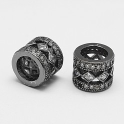 Черный Цвет Металла Латунные микро проложить кубического циркония бусы, колонка, полый, без кадмия и без свинца и без никеля, металлический черный , 10.5x9 мм, отверстие : 7 мм