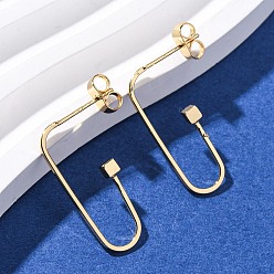 Настоящее золото 18K Кубические серьги-гвоздики из латуни, реальный 18 k позолоченный, 24.5x2.5 мм