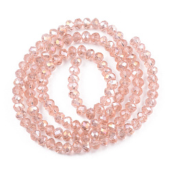 Misty Rose Electroplate Glass Beads Strands, AB Color Plated, Faceted, Rondelle, Misty Rose, 6x5mm, Hole: 1mm, about 85~88pcs/strand, 16.1~16.5 inch(41~42cm)