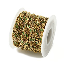 Green Ion Plating(IP) 304 Stainless Steel Enamel Chains, Soldered, with Spool, Green, 11x3x1.5mm