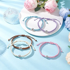 (52) Непрозрачная лаванда Экологичный корейский плетеный браслет из вощеного полиэфирного шнура для женщин, с круглыми филигранными бусинами из сплава, разноцветные, внутренний диаметр: 2-1/4~4 дюйм (5.8~10 см)