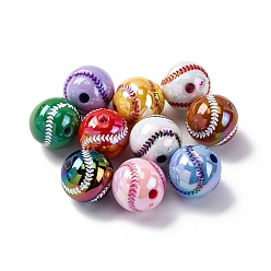 Baseball Спортивные УФ-покрытия непрозрачные акриловые бусины, радужный, бейсбол, 15.5 мм, отверстие : 2.5 мм