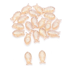 PeachPuff Rainbow Plated Electroplate Glass Beads, Fish, PeachPuff, 15x8x5mm, Hole: 1.2mm, 30pcs/bag