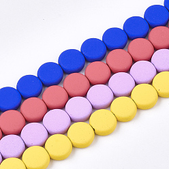 Mixed Color Spray Painted Non-magnetic Synthetic Hematite Beads Strands, Flat Round, Mixed Color, 8x3mm, Hole: 1mm, about 48pcs/strand, 15.7 inch