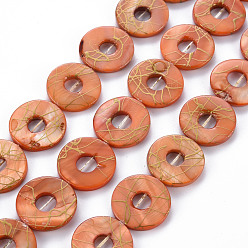 Coral Natural Freshwater Shell Beads Strands, Dyed and Drawbench, Ring, Coral, 20~21x2~3mm, Hole: 0.6mm, about 20~21pcs/strand, 15.94 inch(40.5cm)