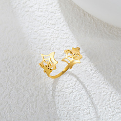 Golden Halloween 304 Offene Ringe aus Edelstahl mit Spinnennetz-Motiv, golden, us Größe 4 1/4 (15~20 mm)