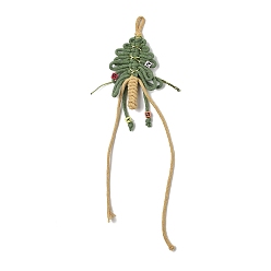 Темно-оливково-зеленый Елочные украшения из хлопка, с акриловой бусиной и пластиковым шнуром, темно-оливковый зеленый, 300x79x9 мм