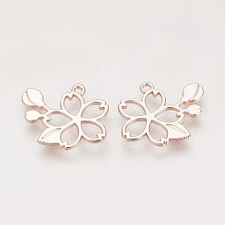 Розовое Золото Стойки из пластика с открытыми задними подвесками, для diy уф смолы, эпоксидная смола, Прессованные цветочные украшения, без кадмия, без никеля и без свинца, сакура, розовое золото , 17x18.5x1 мм, отверстие : 1 мм