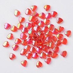 Red Eco-Friendly Transparent Acrylic Beads, Heart, Dyed, AB Color, Red, 8x8x3mm, Hole: 1.5mm, about 2800pcs/500g