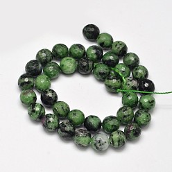 Ruby in Zoisite Faceted Round Natural Ruby in Zoisite Bead Strands, 10mm, Hole: 1mm, about 38pcs/strand, 15.5 inch