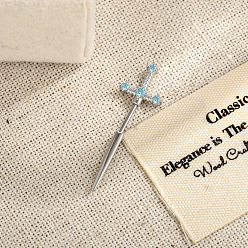 Светло-Голубой Серьги-гвоздики в виде меча из латуни с кубическим цирконием, с 304 штифтов из нержавеющей стали, платины и нержавеющая сталь цвет, Небесно-голубой, бар: 6 mm, штифты : 0.8 мм