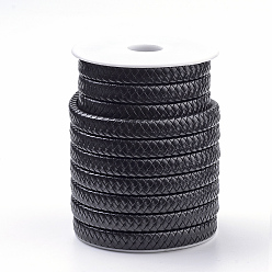 Черный Кожаные плетеные шнуры, с шнурами из искусственной кожи внутри, чёрные, 11~12x6 мм, около 10.93 ярдов (10 м) / рулон