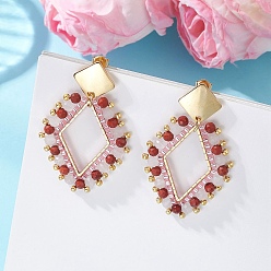 Бледно-Розовый Серьги-гвоздики с подвесками из смешанных камней и стекла в форме ромба, с 304 серьгами из нержавеющей стали, золотые, розовый жемчуг, 44x29 мм