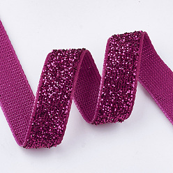 Fuchsia Glitter Sparkle Ribbon, Polyester & Nylon Ribbon, Fuchsia, 3/8 inch(9.5~10mm), about 50yards/roll(45.72m/roll)