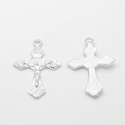 Серебро Подвески в тибетском стиле , на Пасху, без кадмия, без никеля и без свинца, кулон крест распятия, серебряные, 33.5x20.5x2.5 мм, отверстие : 2 мм