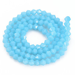 Light Blue Opaque Solid Color Glass Beads Strands, Imitation Jade, Faceted, Bicone, Light Blue, 4.5x4mm, Hole: 1mm, about 92~96pcs/strand, 13.78~14.37 inch